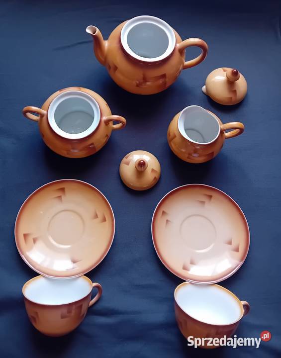 Herbaciany porcelanowy komplecik 2 osób art deco
