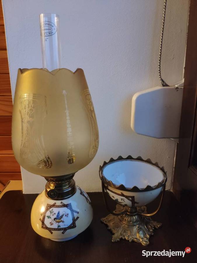 Stara francuska porcelanowa lampa naftowa n4 Antyki, Sztuka, Kolekcje