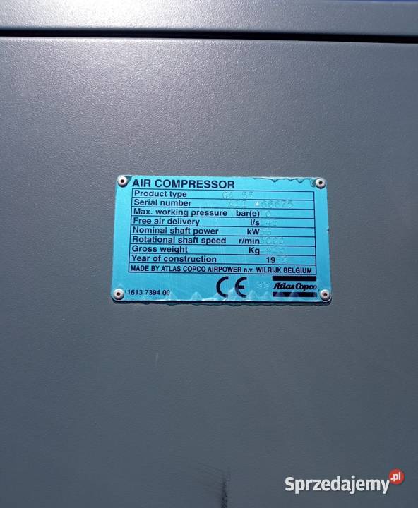 Sprężarka śrubowa ATLAS COPCO GA55 55kw 9m Wilków