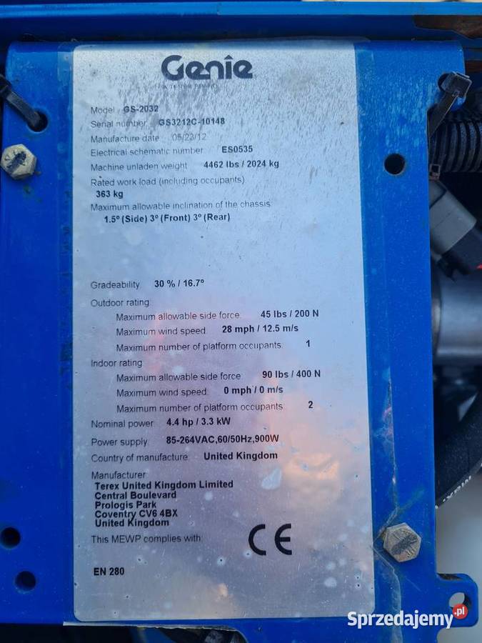 Podnośnik nożycowy elektryczny Genie GS2032 2012 nie Dąbrowa Tarnowska