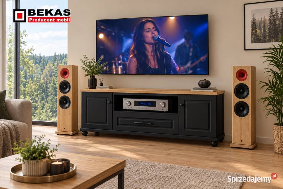 Czarna Komoda RTV Londyn 1602D1s Blat Dąb Jasny Komody Płock sprzedam