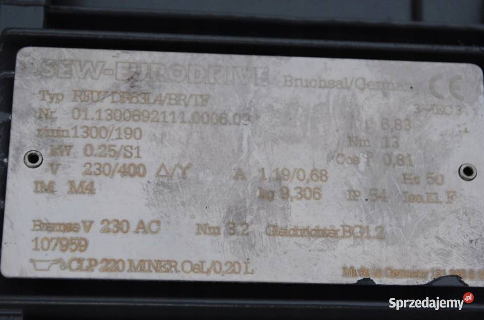 Motoreduktor kołnierzowy 025kw 190obr z hamulcem Pozostałe Kargowa