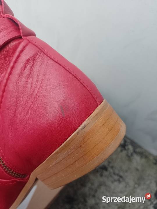 40 ZARACzerwone skórzane bogato zdobione Botki z Zara Półbuty Kraków