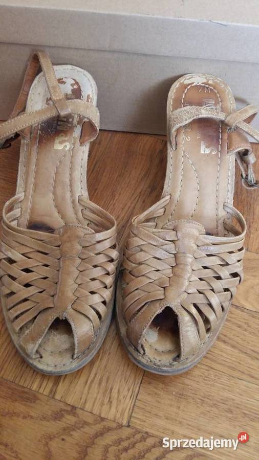 Sandałkisandały skórzane na koturnie brązowy/beżowy łódzkie Łódź sprzedam