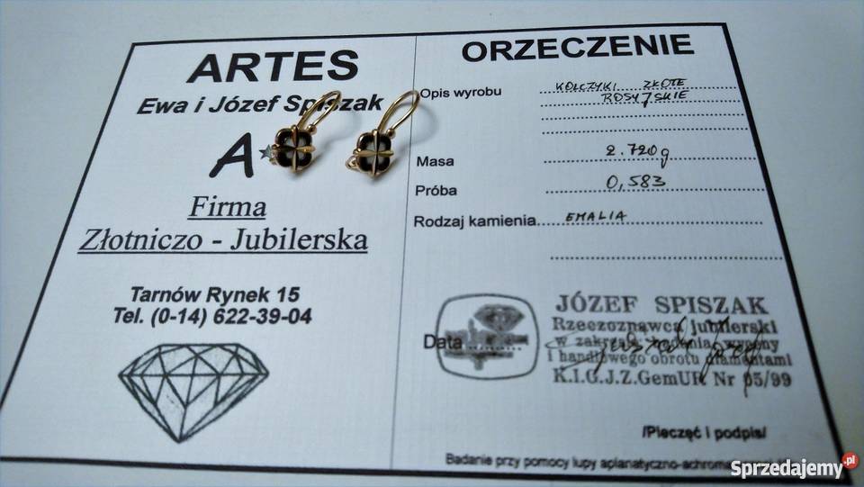 Okazja Sprzedam złote kolczyki próby 583 Biżuteria dla Pań Tarnów