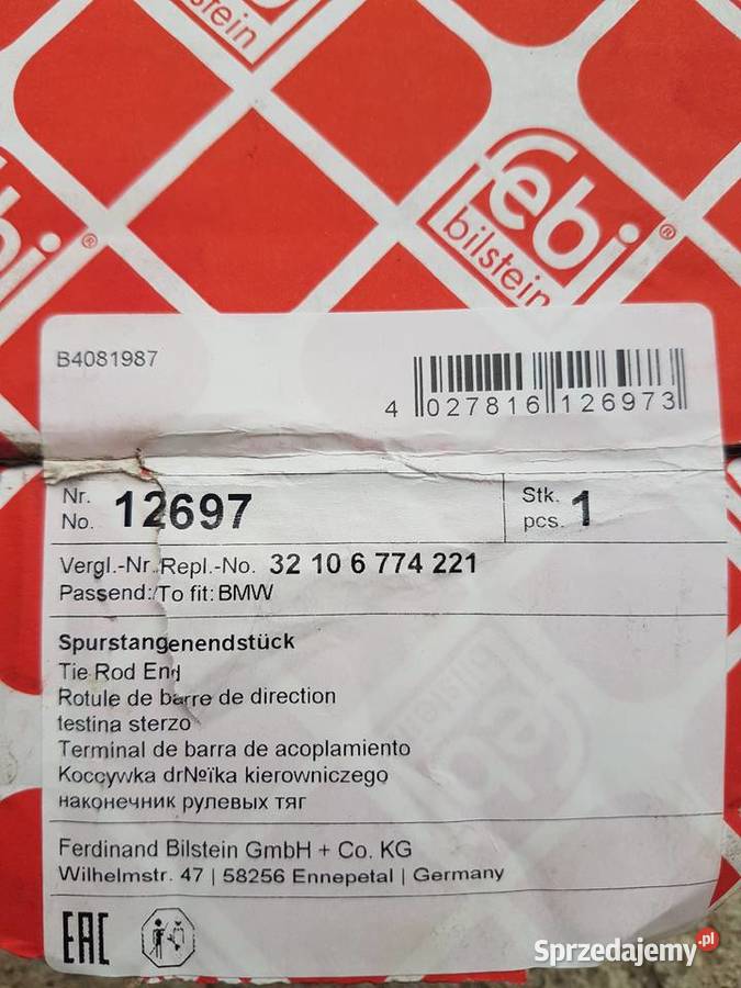 Końcówka drążka bmw e46 febi 12697 warmińsko-mazurskie Siniec sprzedam