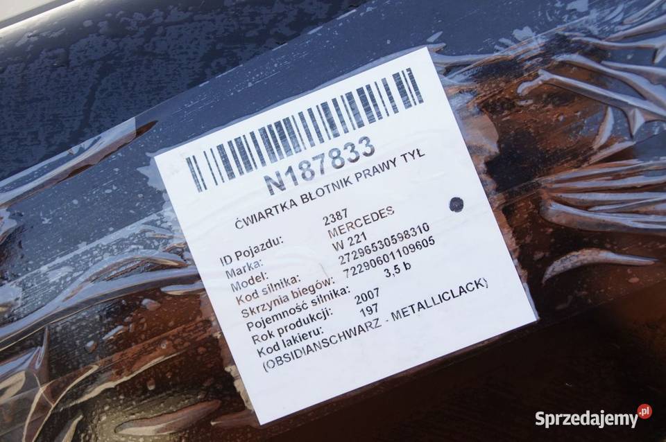 ĆWIARTKA BŁOTNIK PRAWY TYŁ MERCEDES W 221 197
