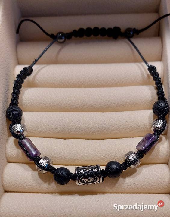 Bransoletka runa stal kamień Ametyst Hematyt