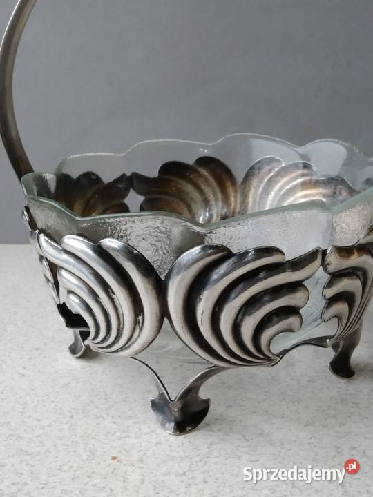 Posrebrzana cukiernica Hefra Art deco mazowieckie Płock