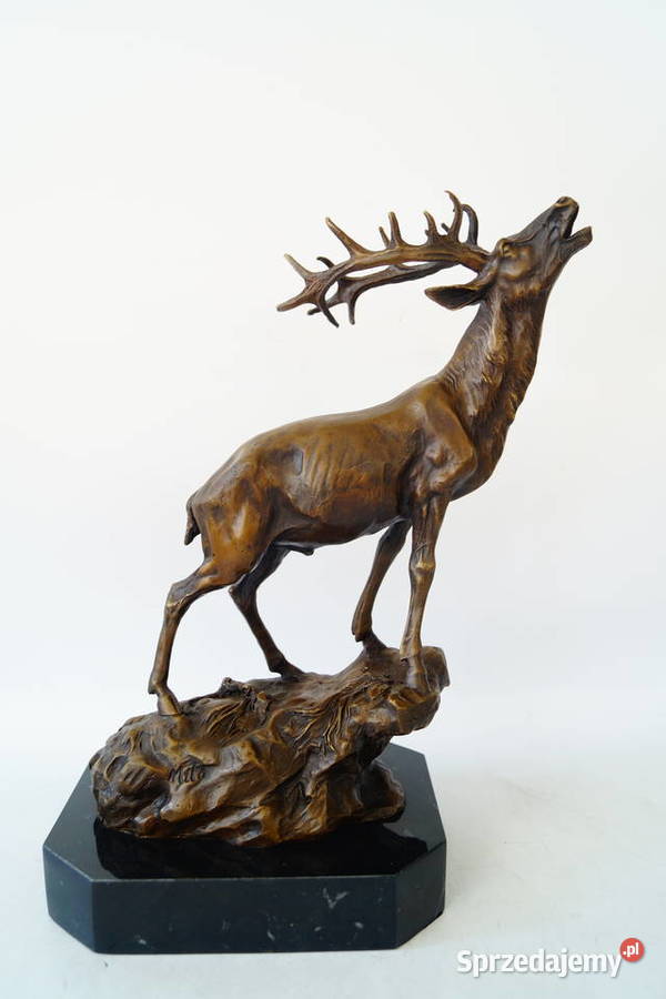 Ryczący jeleń na skale figura z brązu myśliwska Gizałki sprzedam