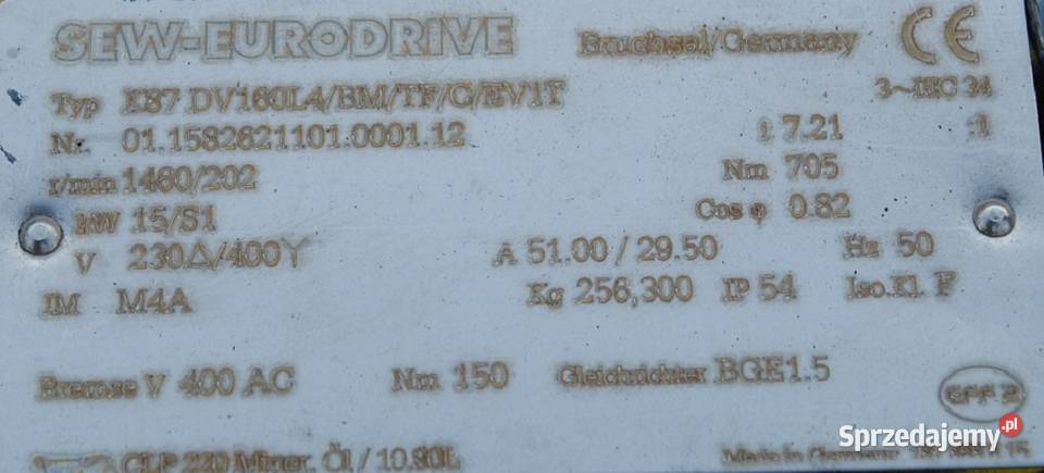 Motoreduktor kątowy 15kw 202obrmin z hamulcem Kargowa