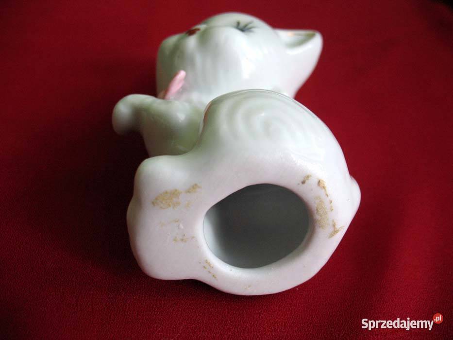 Kot Koteczka z kokardą porcelana niebieska 11 x Siedlce