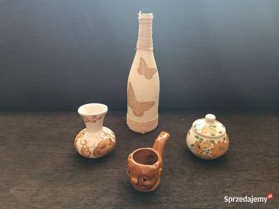 Zestaw dekoracyjny 4 x kamionki fajans VINTAGE Wazony Szczyrk