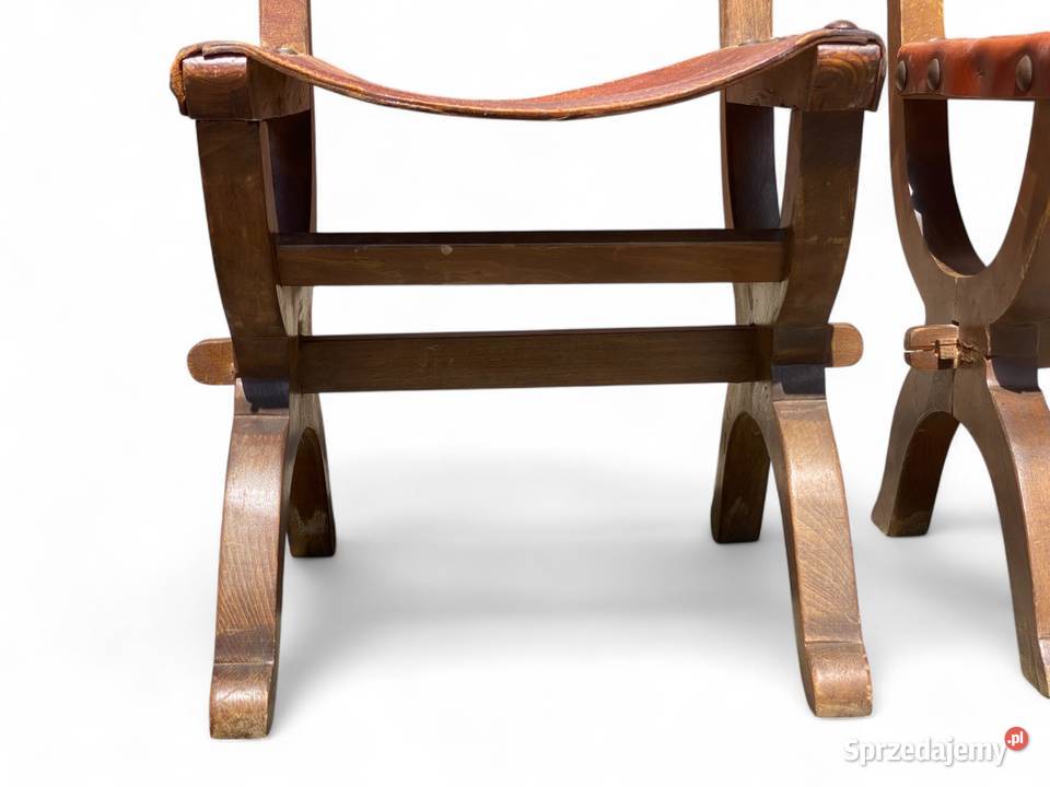 Zestaw 3 dębowych krzeseł vintage skóra