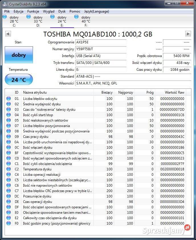 Dysk HDD 1TB 25 SATA 5400RPM do laptopa sprzedam