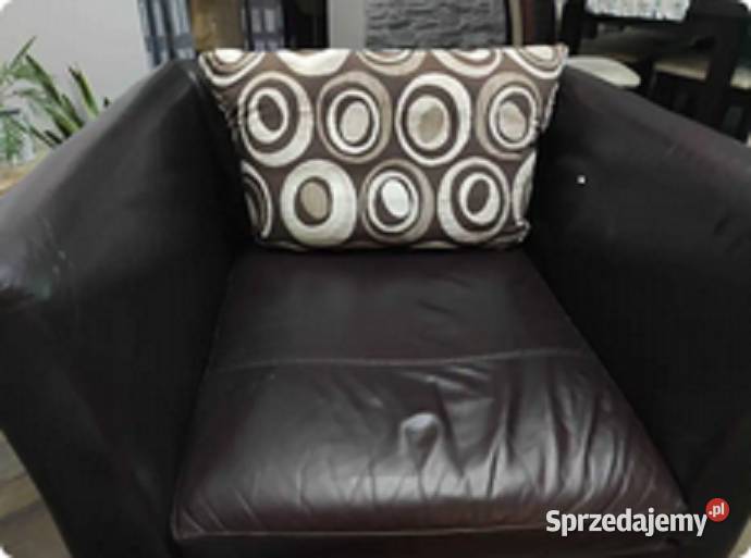 Fotel 96x96 i dwie pufy 84x78 w skórze 80cm Szadek