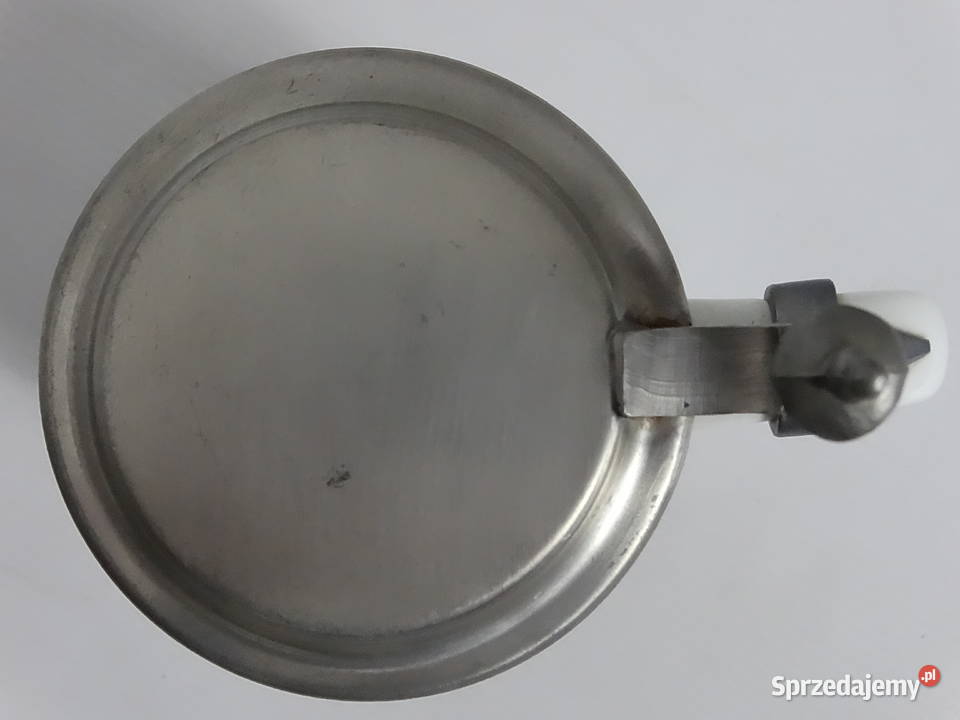 Zabytkowy porcelanowy kufel z cynową pokrywką Biłgoraj