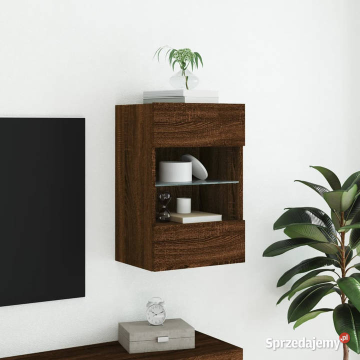 Ścienna szafka TV z LED brązowy dąb 40x30x605 Warszawa