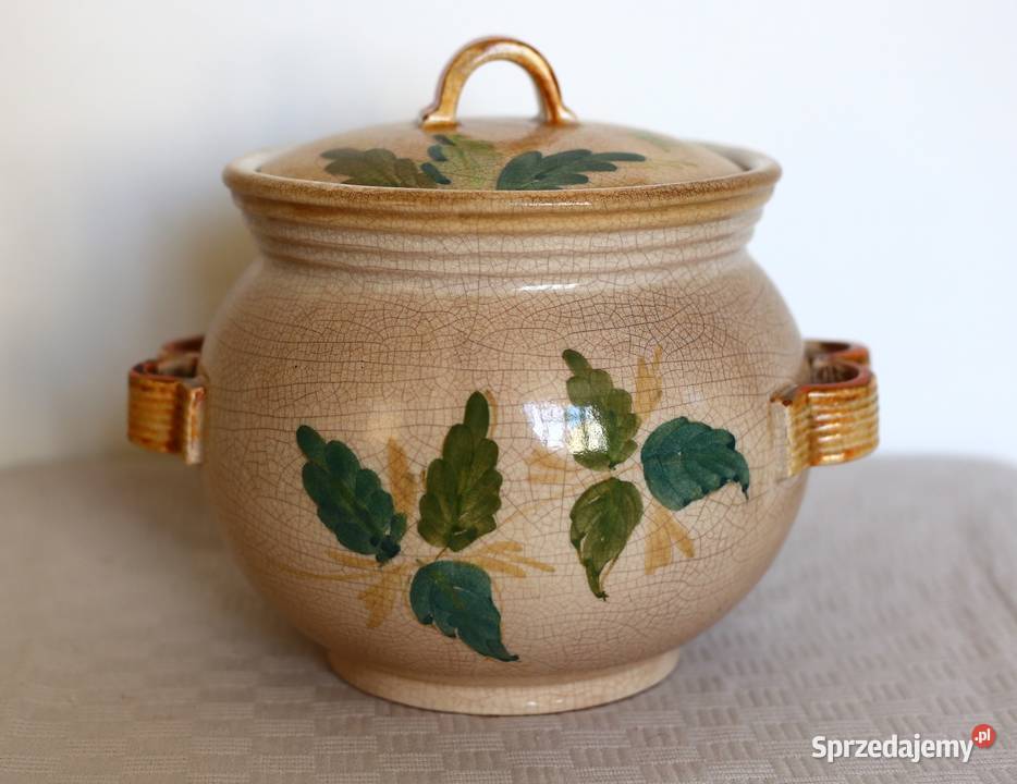 Duża ceramiczna waza malowana retro vintage PRL