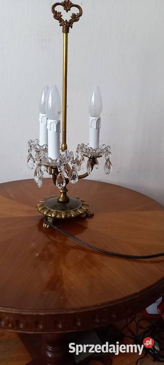 Trzyramienna mosiężna lampka z kryształami Skierniewice