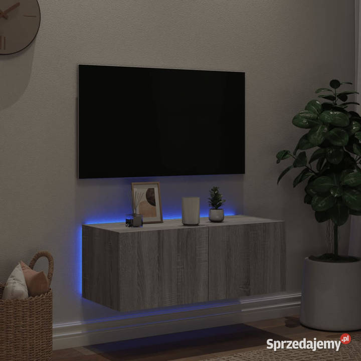 Ścienna szafka TV z LED szary dąb sonoma RTV