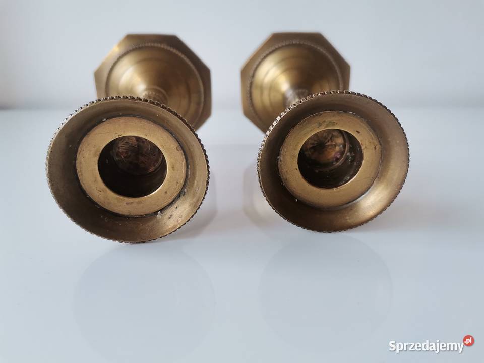 Stare przedwojenne 2 świeczniki stary mosiądz Katowice