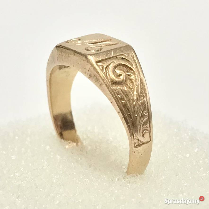 Złoty PIERŚCIONEK z różowego złota litera M 585 złoto Warszawa