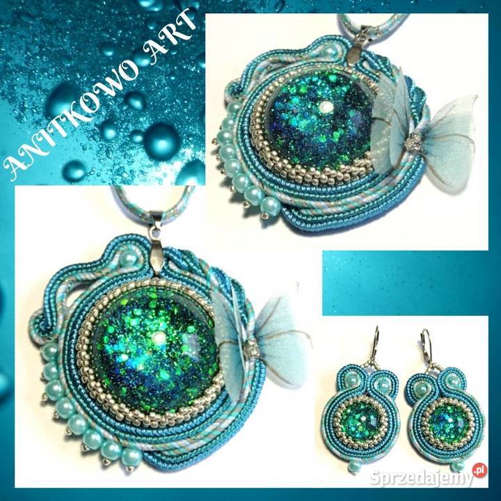 KOMPLET MORSKI Z MIENIĄCĄ ŻYWICĄ I MOTYLKIEM mazowieckie sprzedam