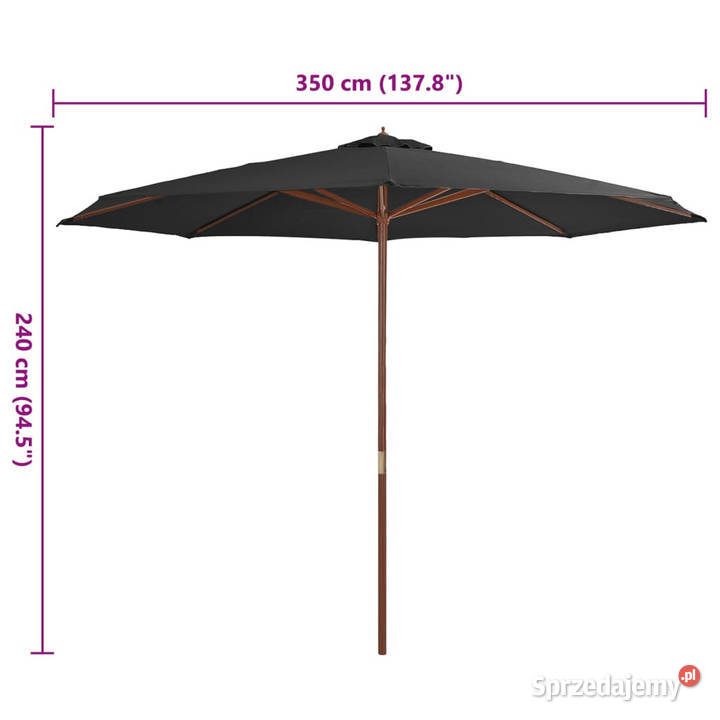 Parasol ogrodowy na drewnianym słupku 350