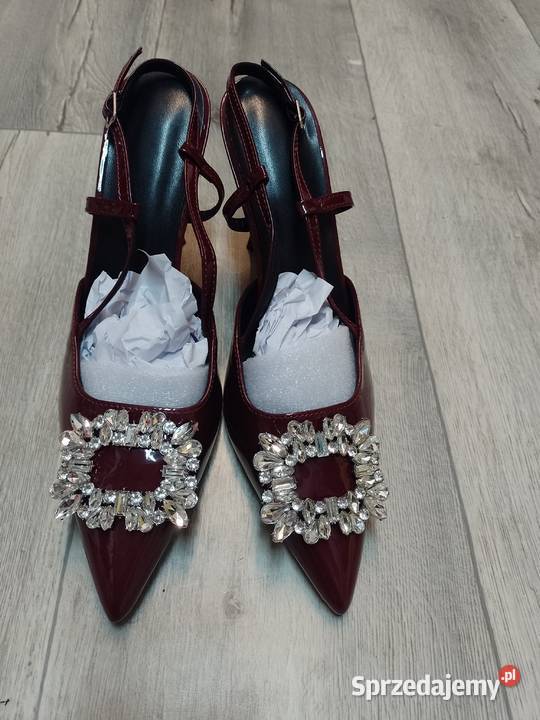 4142 Bordowe czółenka szpilki wieczorowe z czerwony małopolskie Kraków