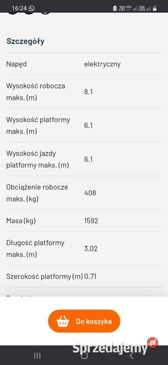 Podnośnik nożycowy Sky Jack 32 20 8 m 16 sprzedam