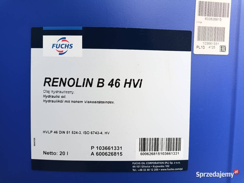 Fuchs RENOLIN B 46 HVI olej hydrauliczny Koszalin