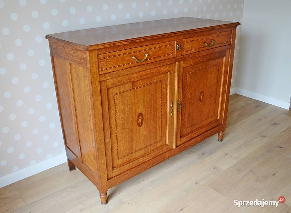 Komoda stylowa brązowa intarsja dębowa stara 102.5cm Kalisz