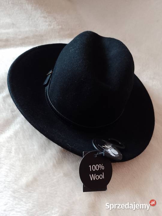 Wełniany Czarny kapelusz z Londynu 100 WełnaNOWY Dla kobiet
