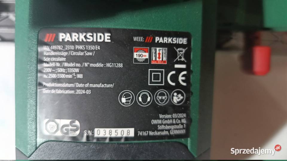 Piła tarczowa ręczna PARKSIDE 1350W Katowice sprzedam