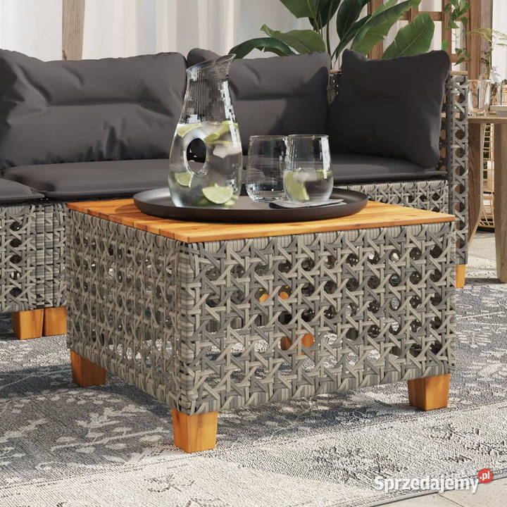 Stolik ogrodowy szary 55x55x36 rattan PE i Warszawa
