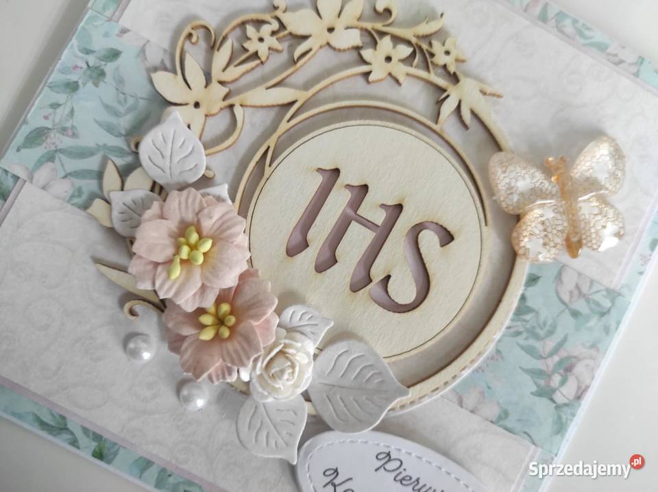 Kartka w pudełku ręcznie robiona na Komunię Łódź