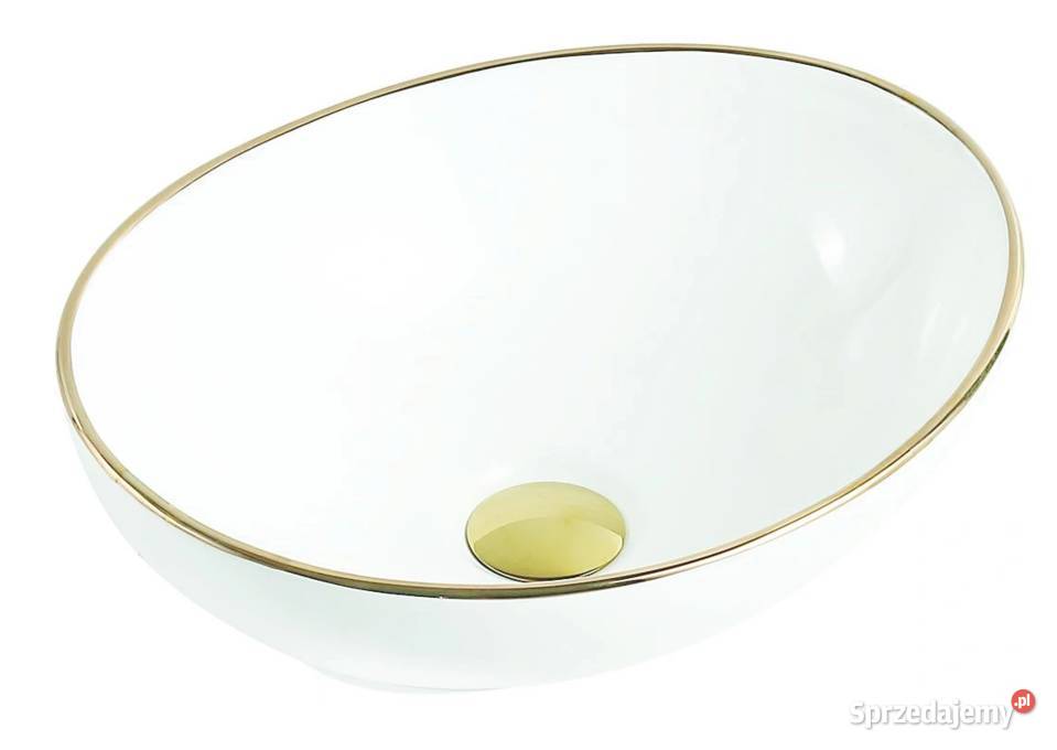 Umywalka Nablatowa 40x34 biała ZŁOTY pasek GOLD Choroszcz
