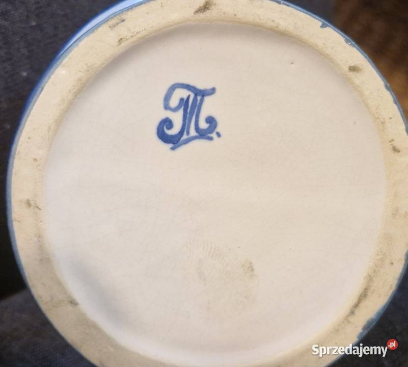 Stary kufel z ceramiki z kobaltowym ręcznie lubelskie Lublin