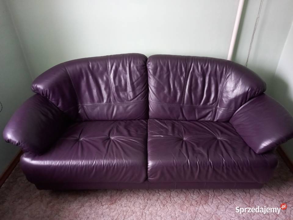Sofa i dwa fotele skórzane fioletowe podlaskie Łomża