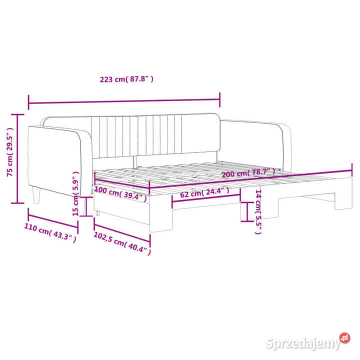 Sofa rozsuwana czarna aksamit 100x200 WM3197074 Łóżka Warszawa