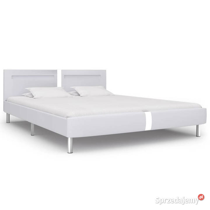 Rama łóżka LED biała sztuczna skóra 180 x 200 mazowieckie Warszawa