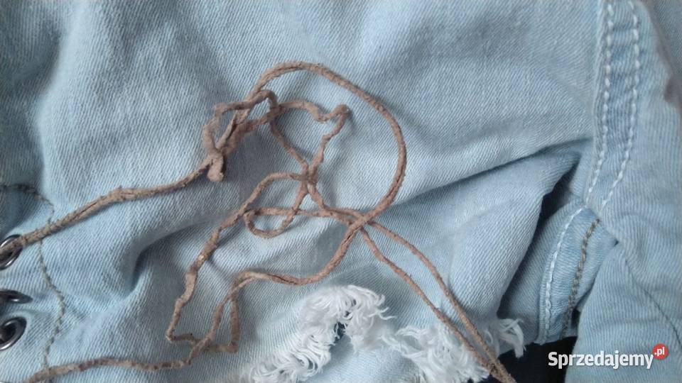 Krótkie spodenki szorty wiązane boki rzemyki niebieski