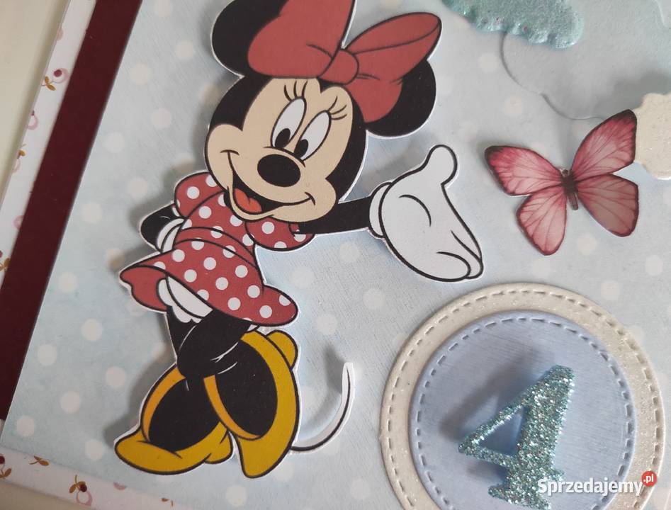 Kartka urodzinowa ręcznie robiona Myszka Minnie Rękodzieło łódzkie Łódź