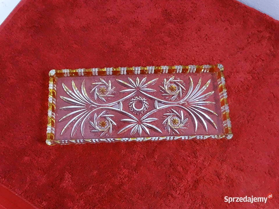 Duża szklana patera retro 34 Bursztynowy rant Biłgoraj sprzedam