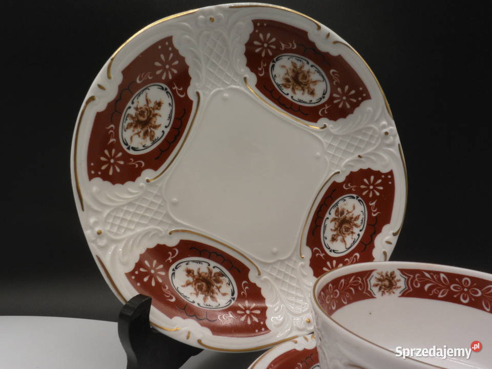 Ekskluzywne Trio Śniadaniowe PMP Plaue Porcelana wielkopolskie Raszków