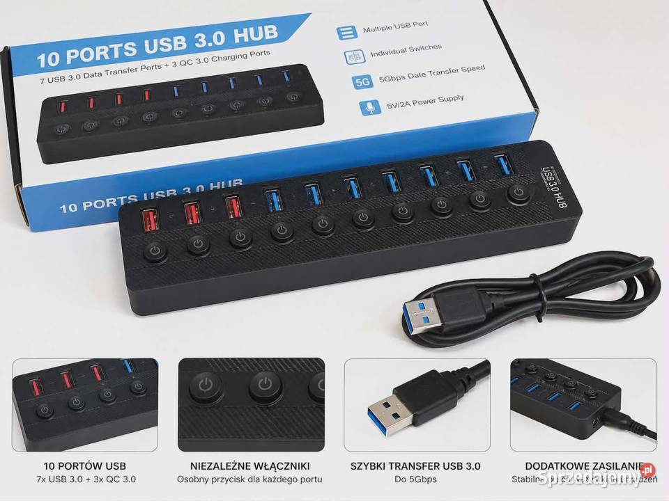 USB HUB 30 10 portów włączniki szybki transfer Gostycyn sprzedam