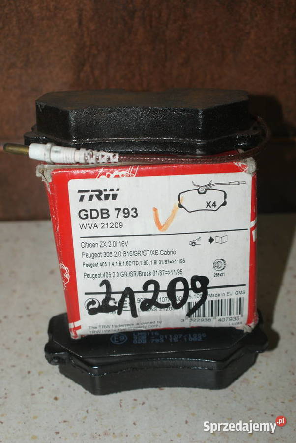 GDB793 TRW KLOCKI HAMULC PEUGEOT 405 8791 Z CZUJ Pozostałe Białobrzegi