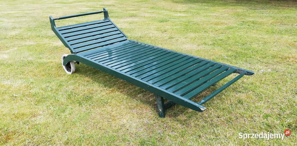Leżak drewniany długi basenowy ogrodowy art deco Garwolin