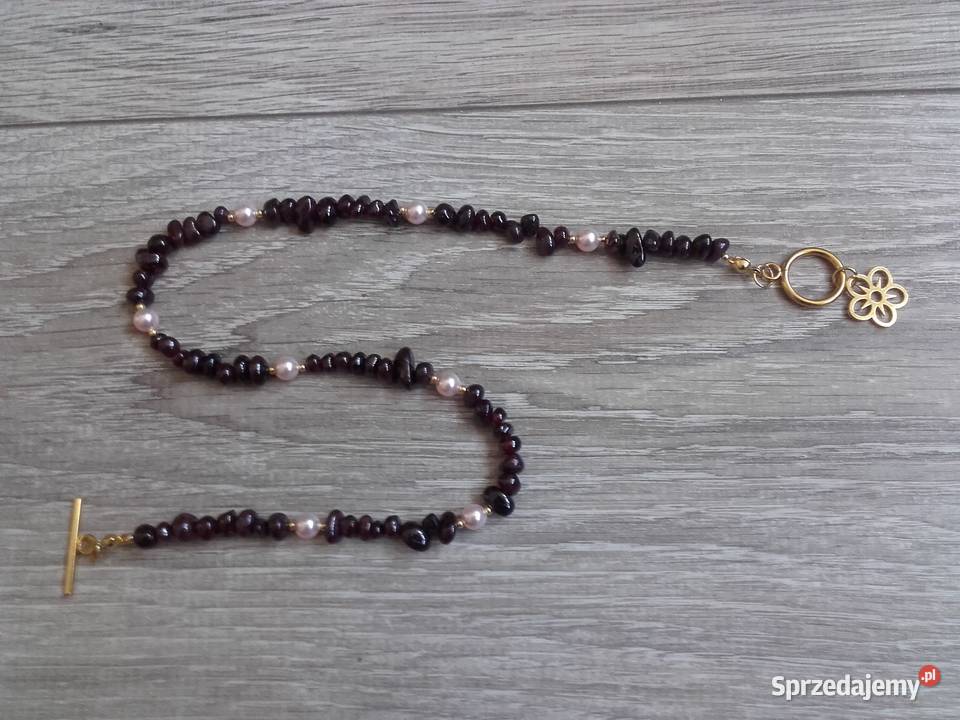 Naszyjnik granat perły swarovski sprzedam